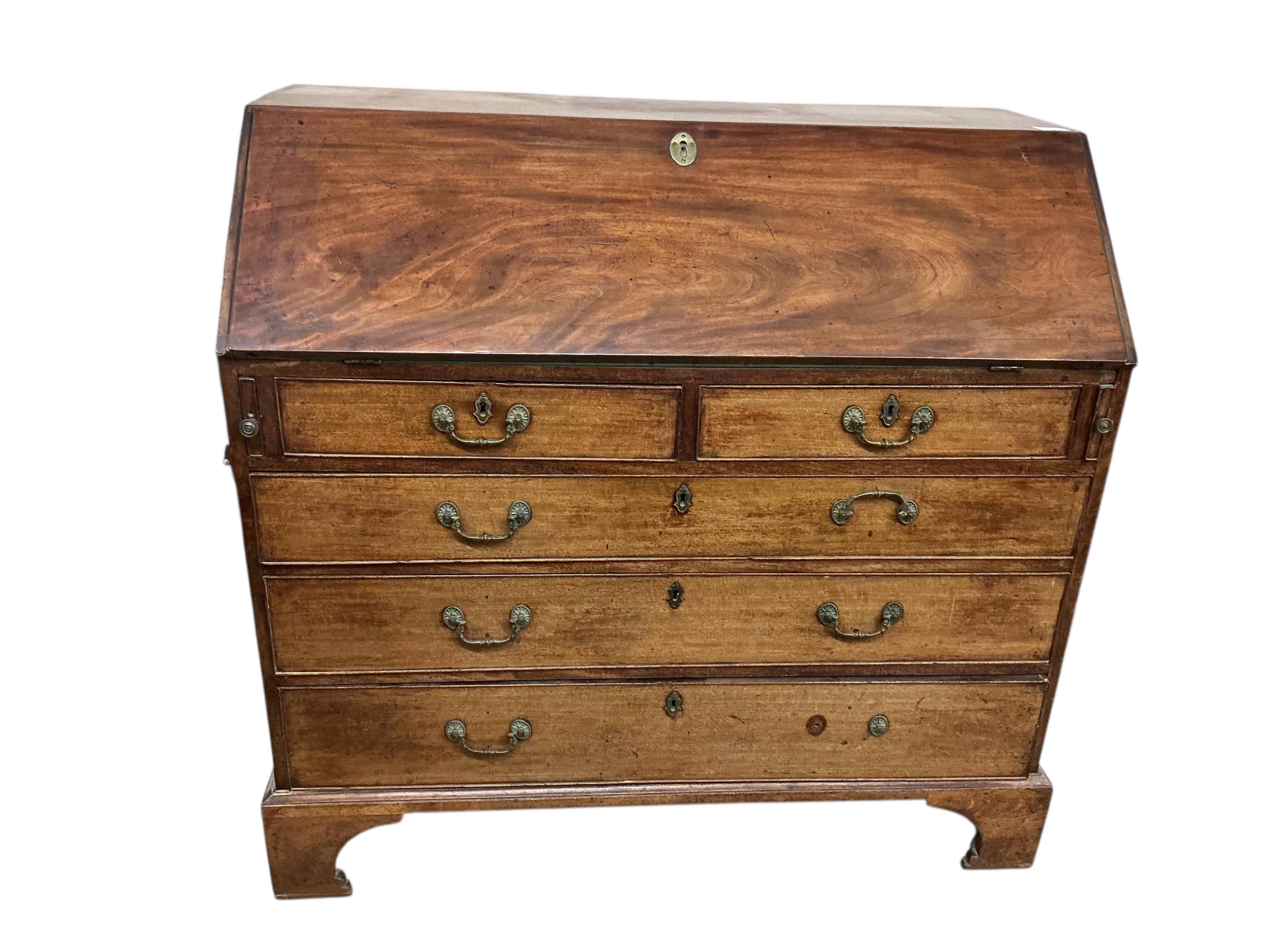 A George III mahogany bureau, width 110cm, depth 55cm, height 106cm